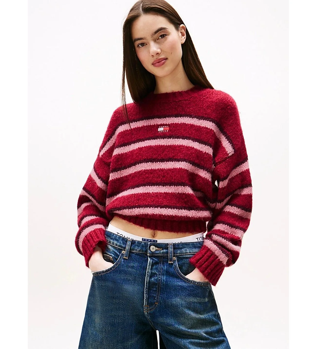 TOMMY · סוודרים TJW BADGE STRIPE FLUFFY SWEATER · בורדו — Hawaii