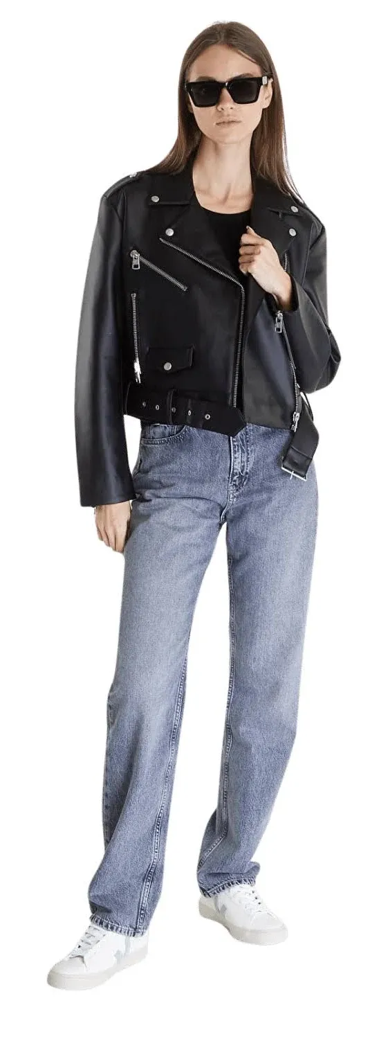 CK · BACK PLEAT FAUX LEATHER JACKET · שחור