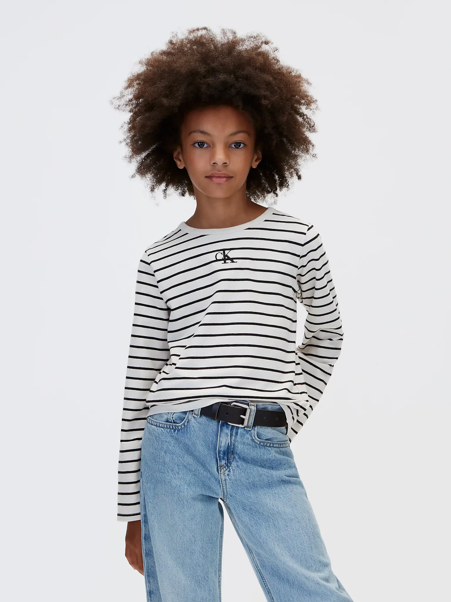 CK · CK STRIPE LS T-SHIRT · חום