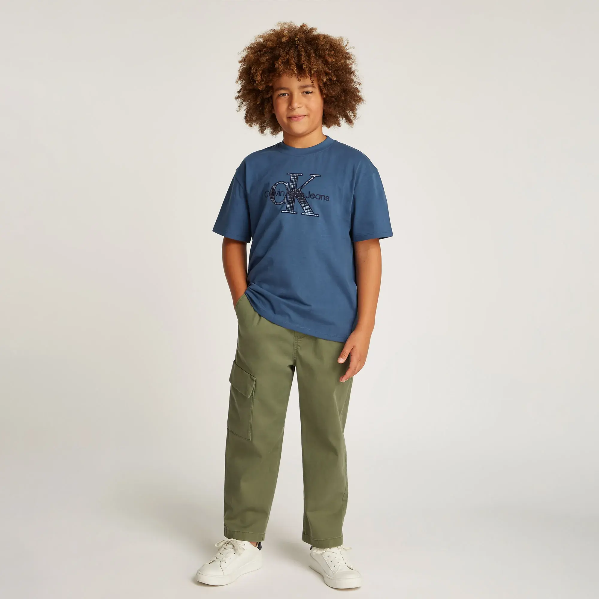 CK · טישירט שרוול קצר EMBOSSED CHECK MONO SS T-SHIRT · כחול