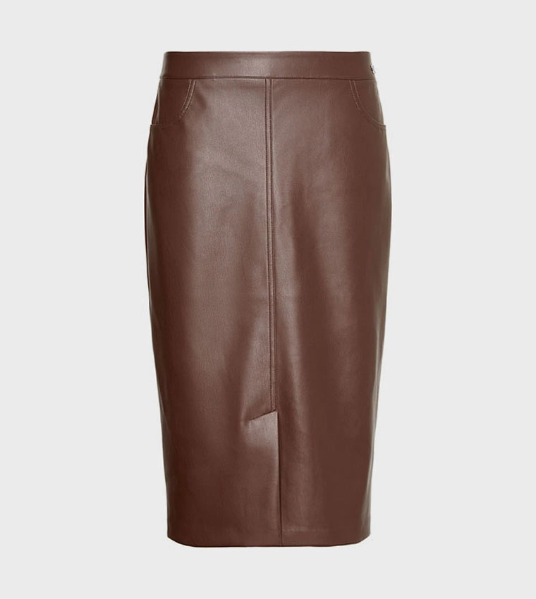CK · LV047E603G 2IN Faux Leather Midi Skirt · חום — Hawaii