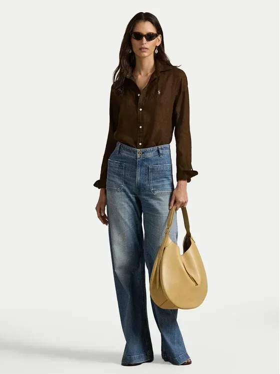RALPH LAUREN · CLASSIC-LONG SLEEVE-BUTTON FRONT SHIRT · חום — Hawaii