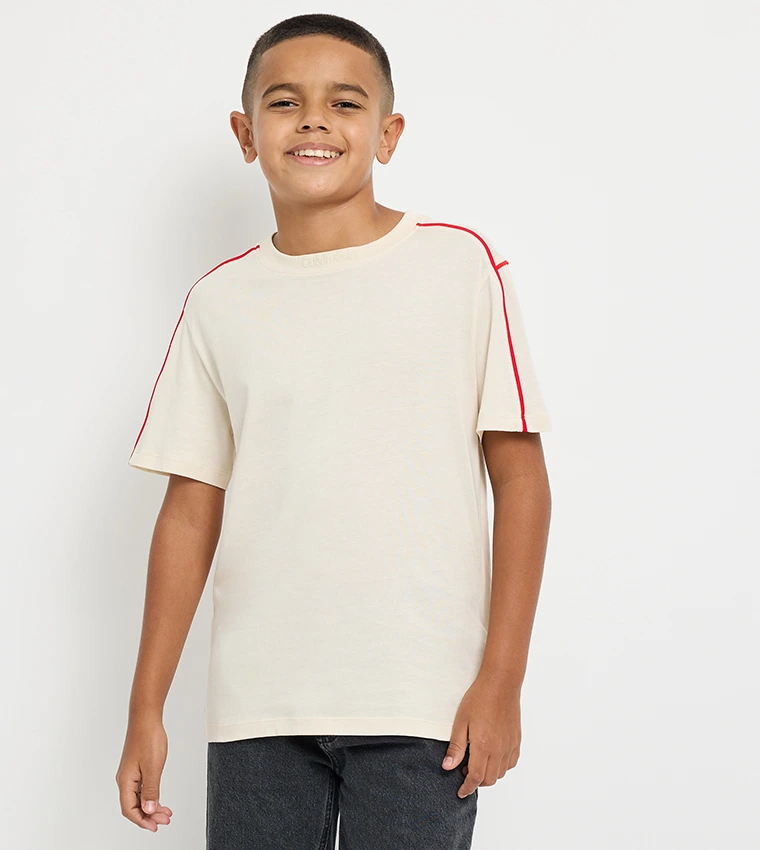 CK · EMBRO CK PIPING S/S T-SHIRT · אפור
