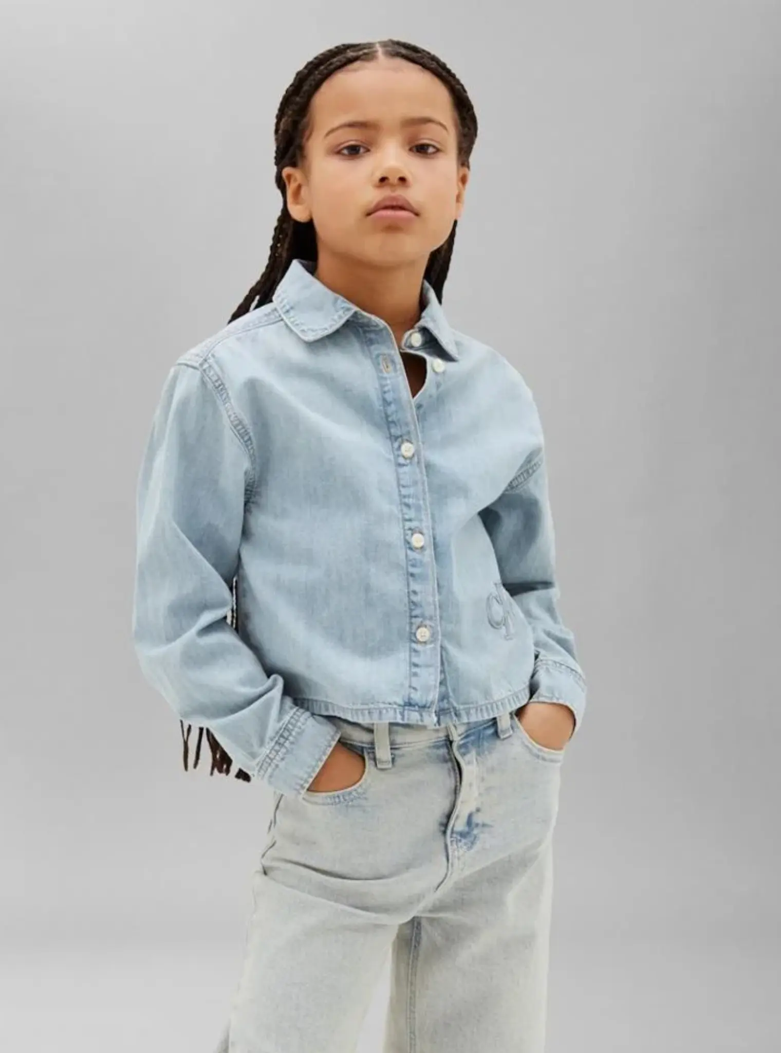 CK · CK CROPPED DENIM LS SHIRT · ג'ינס
