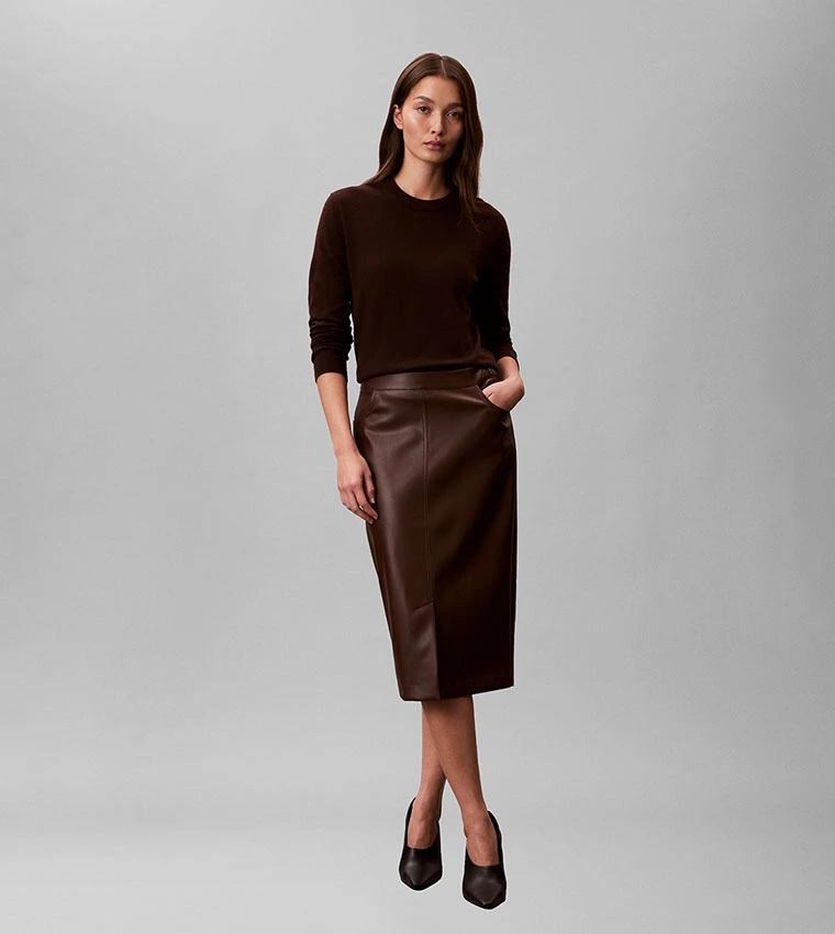 CK · LV047E603G 2IN Faux Leather Midi Skirt · חום — Hawaii