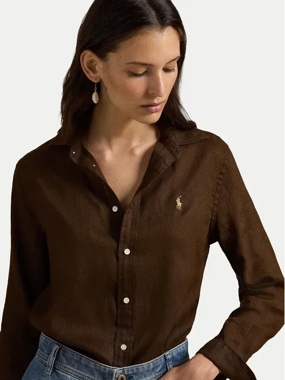 RALPH LAUREN · CLASSIC-LONG SLEEVE-BUTTON FRONT SHIRT · חום — Hawaii