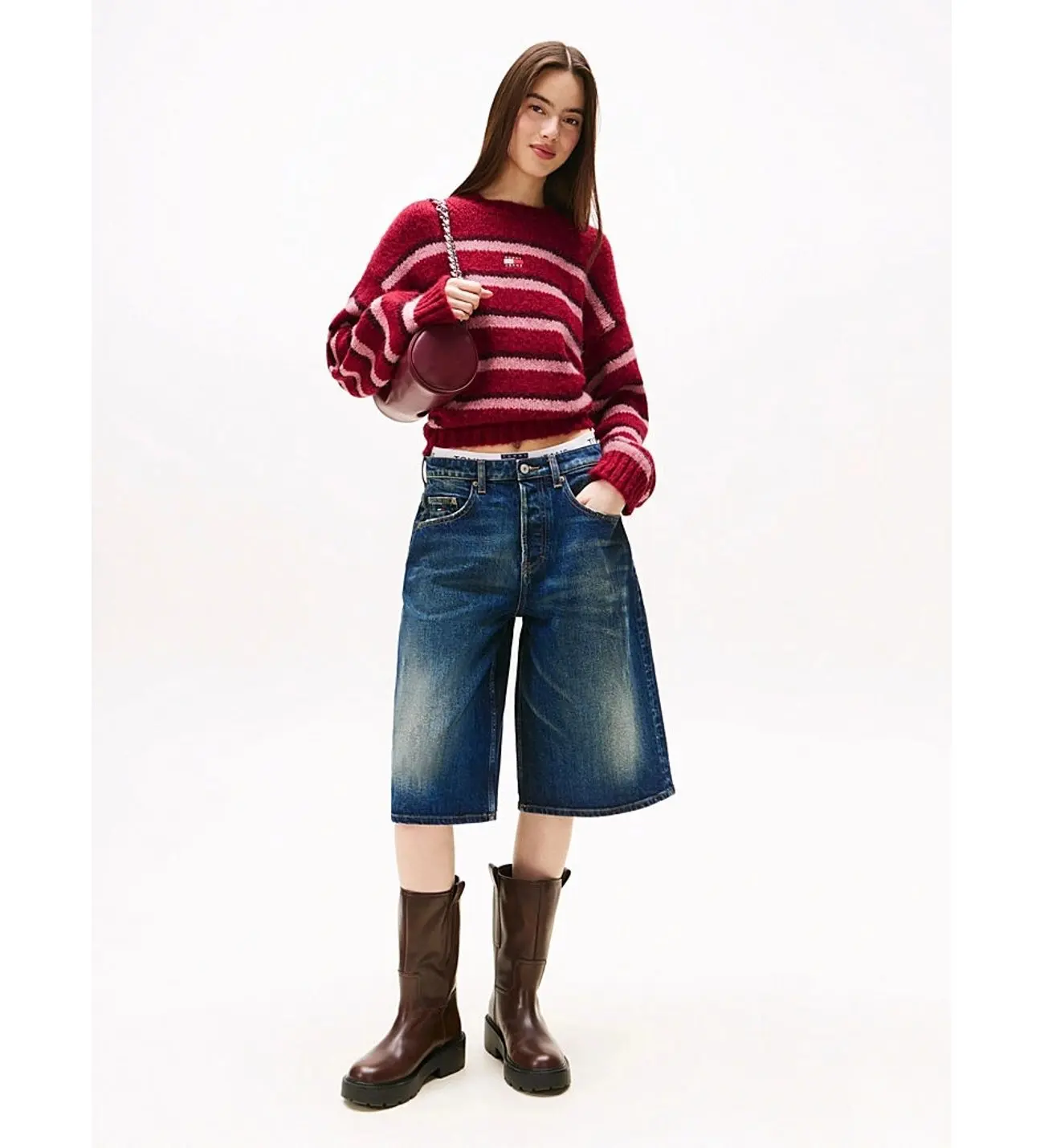 TOMMY · סוודרים TJW BADGE STRIPE FLUFFY SWEATER · בורדו — Hawaii