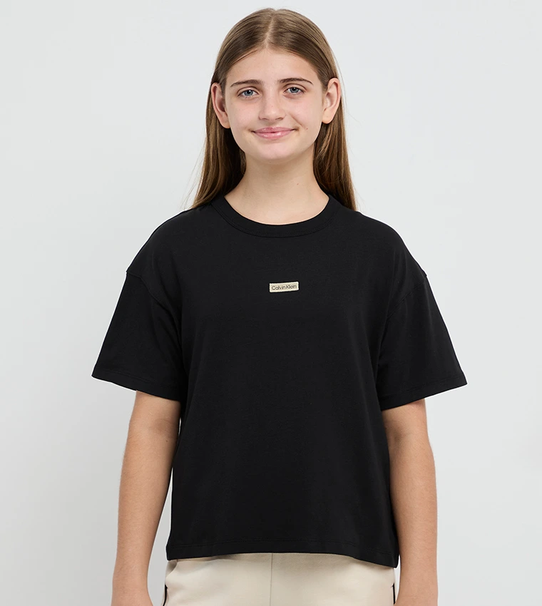 CK · FOLDED LOGO LABEL S/S T-SHIRT · שחור