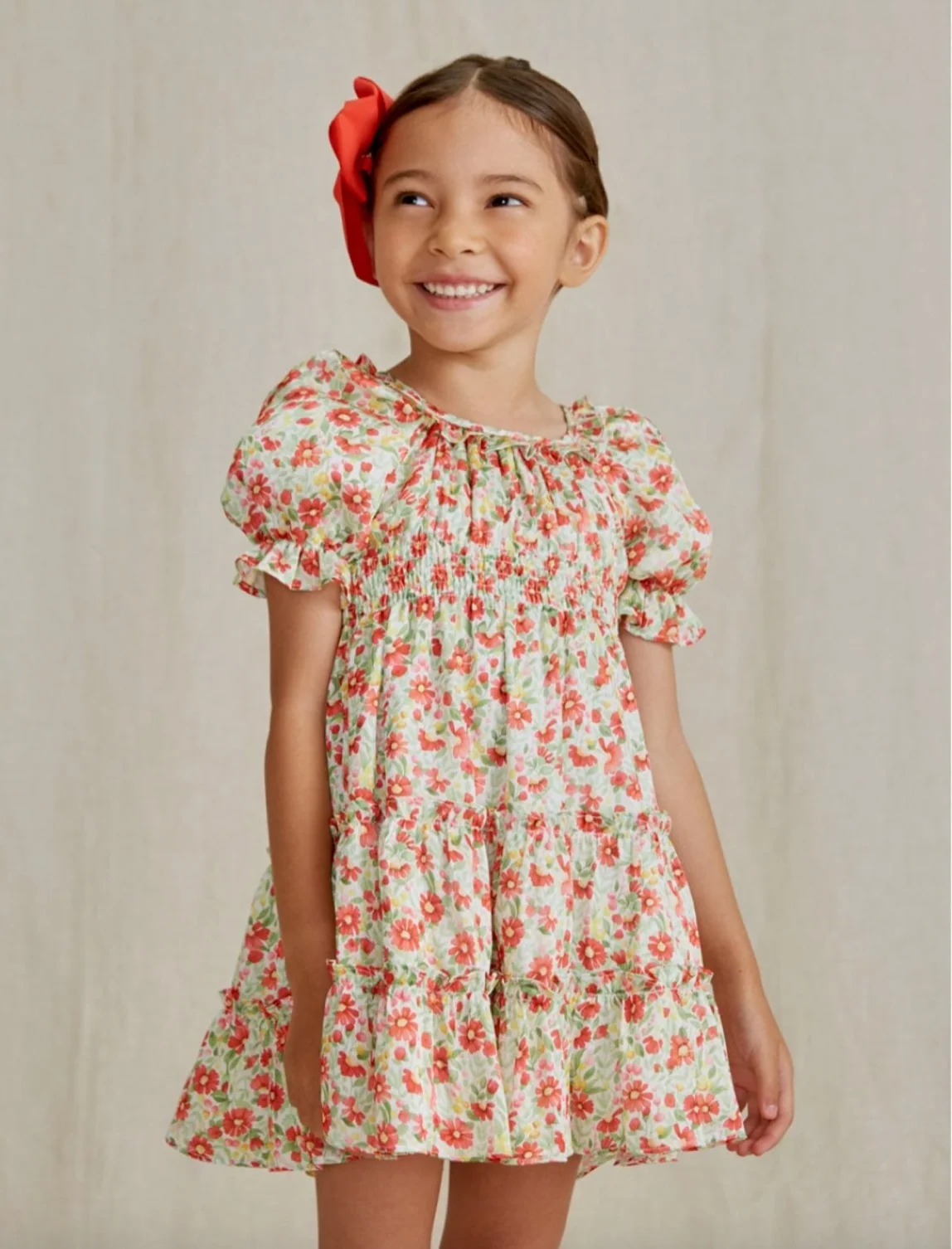 ABEL&LULA · Floral bambula dress · אפרסק