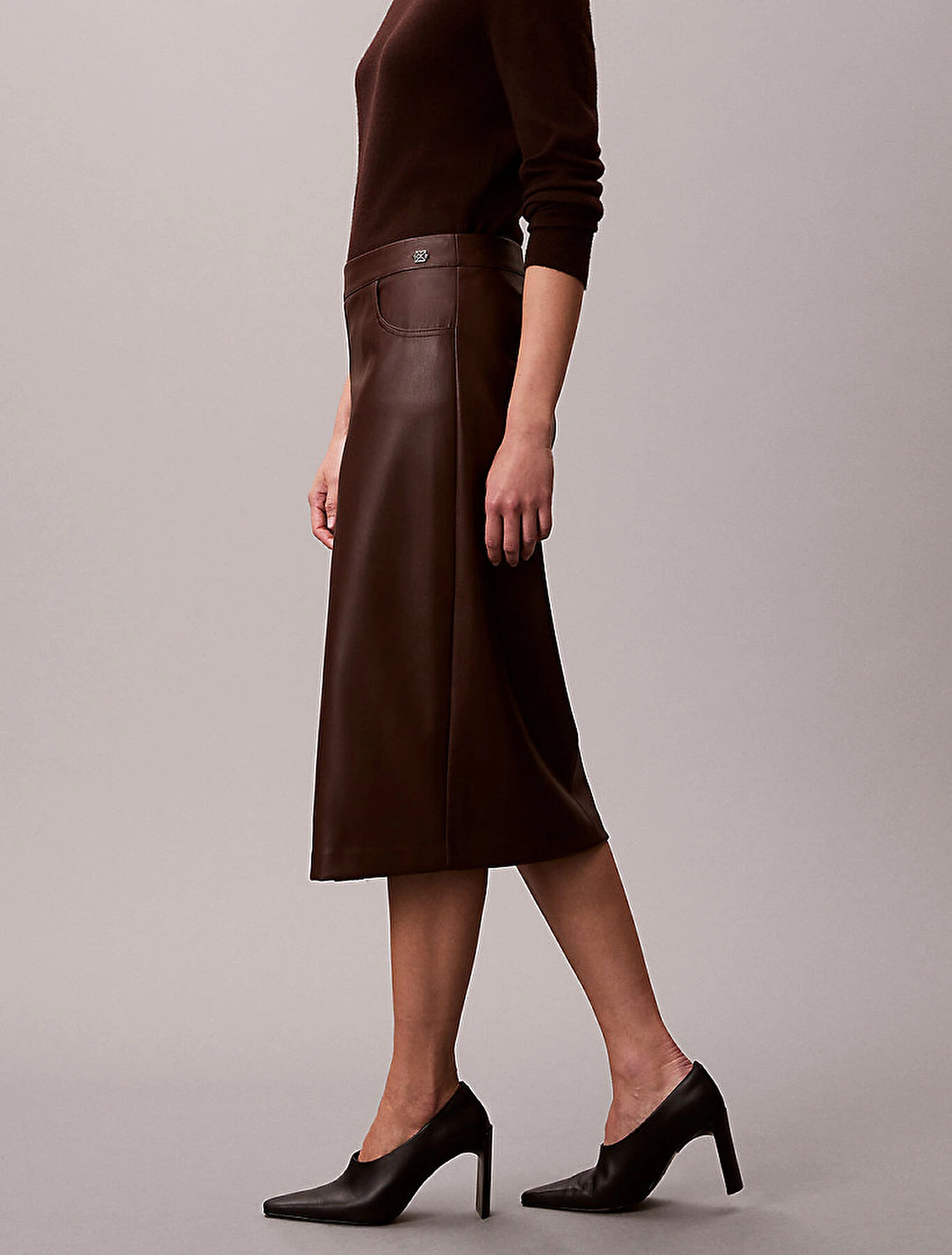 CK · LV047E603G 2IN Faux Leather Midi Skirt · חום — Hawaii