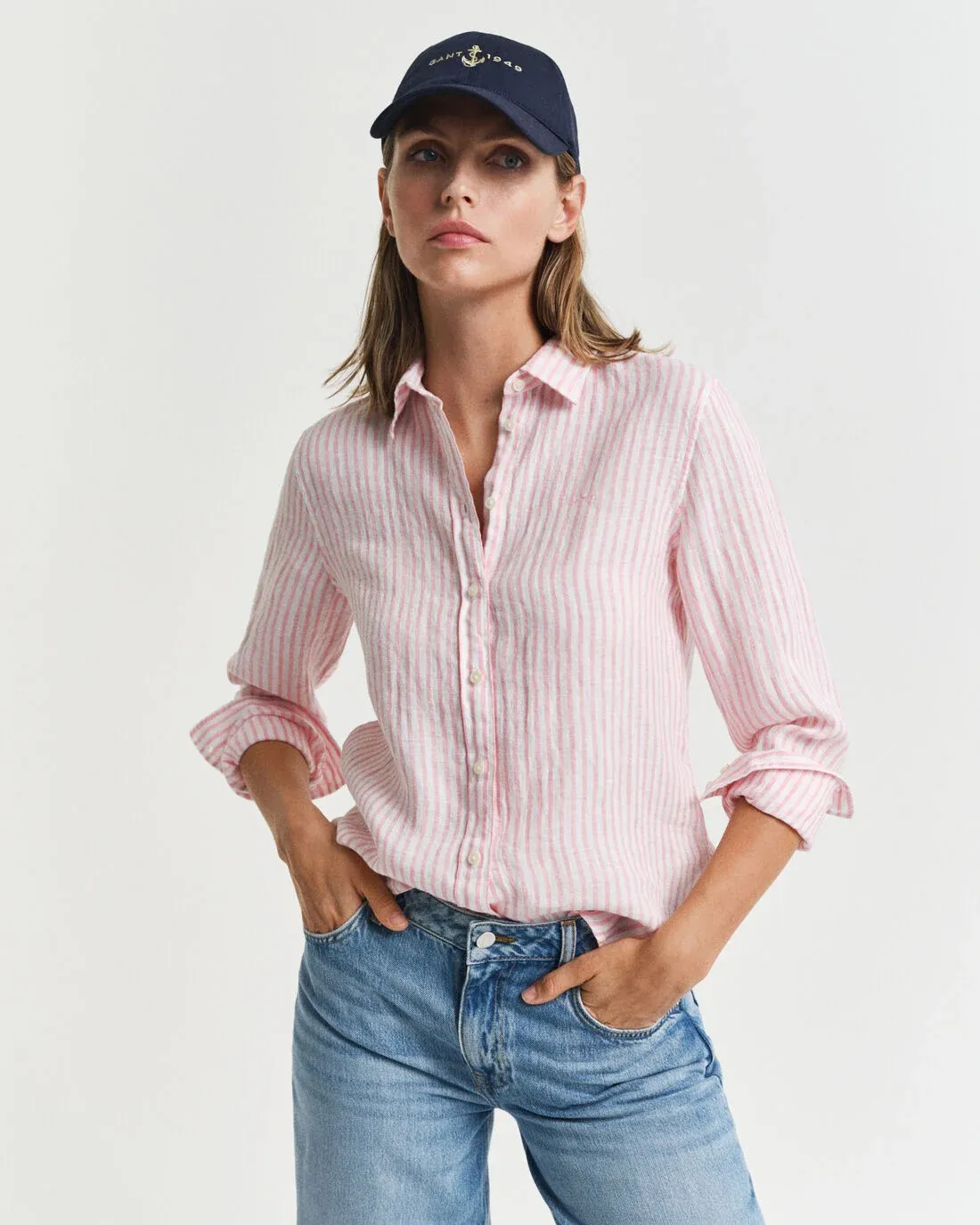 GANT · חולצות מכופתרות REG LINEN STRIPED SHIRT · ורוד — Hawaii