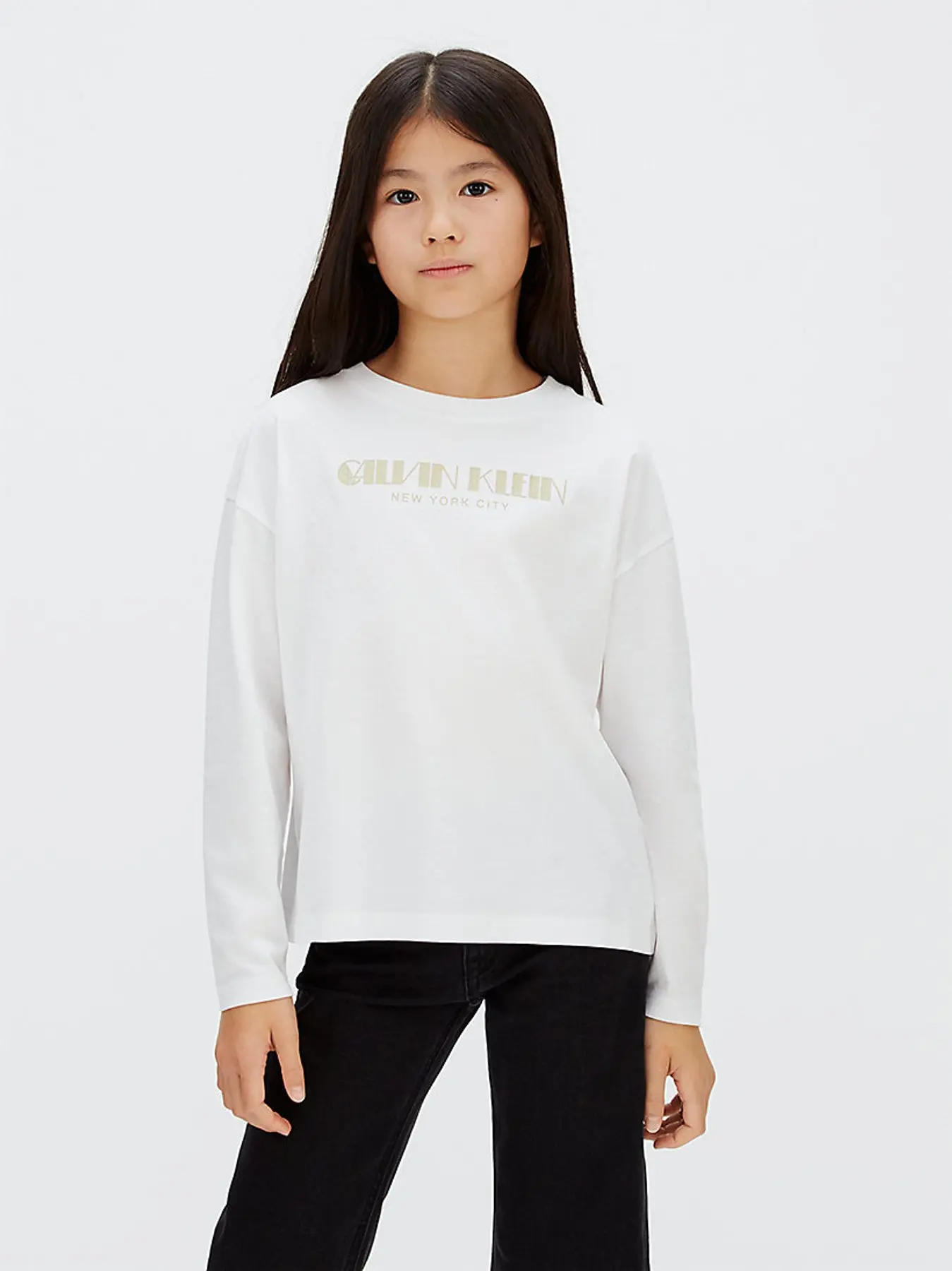 CK · GLITTER AW BOXY L/S T-SHIRT · לבן