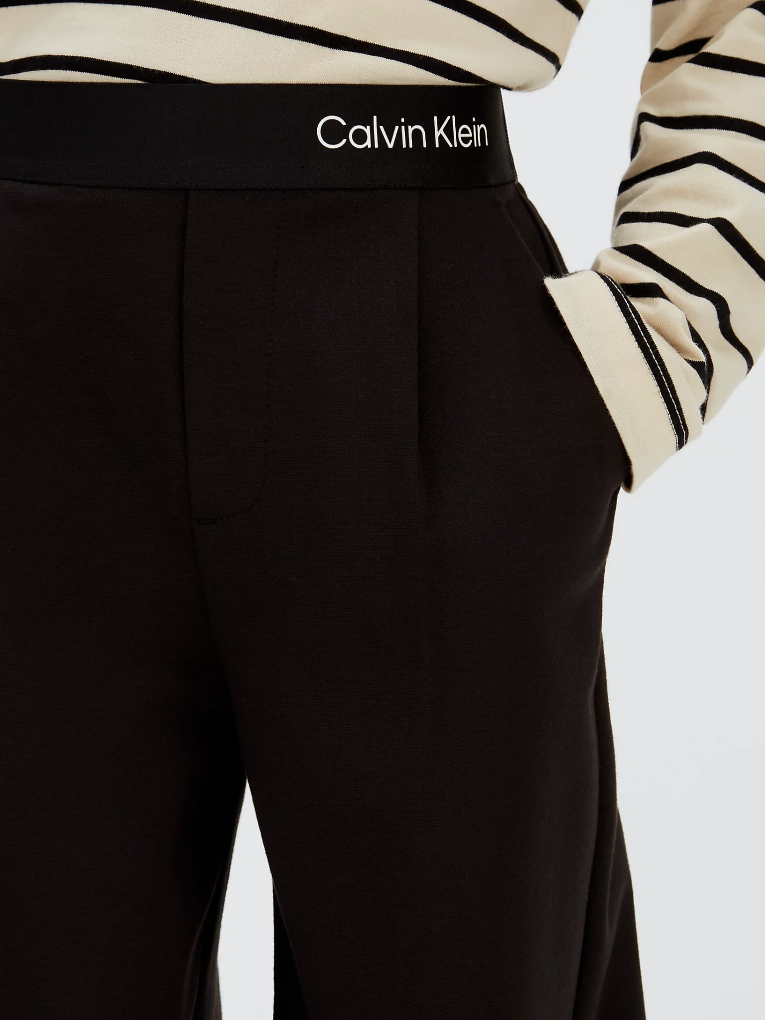CK · LOGO TAPE WIDE LEG PUNTO PANT · שחור