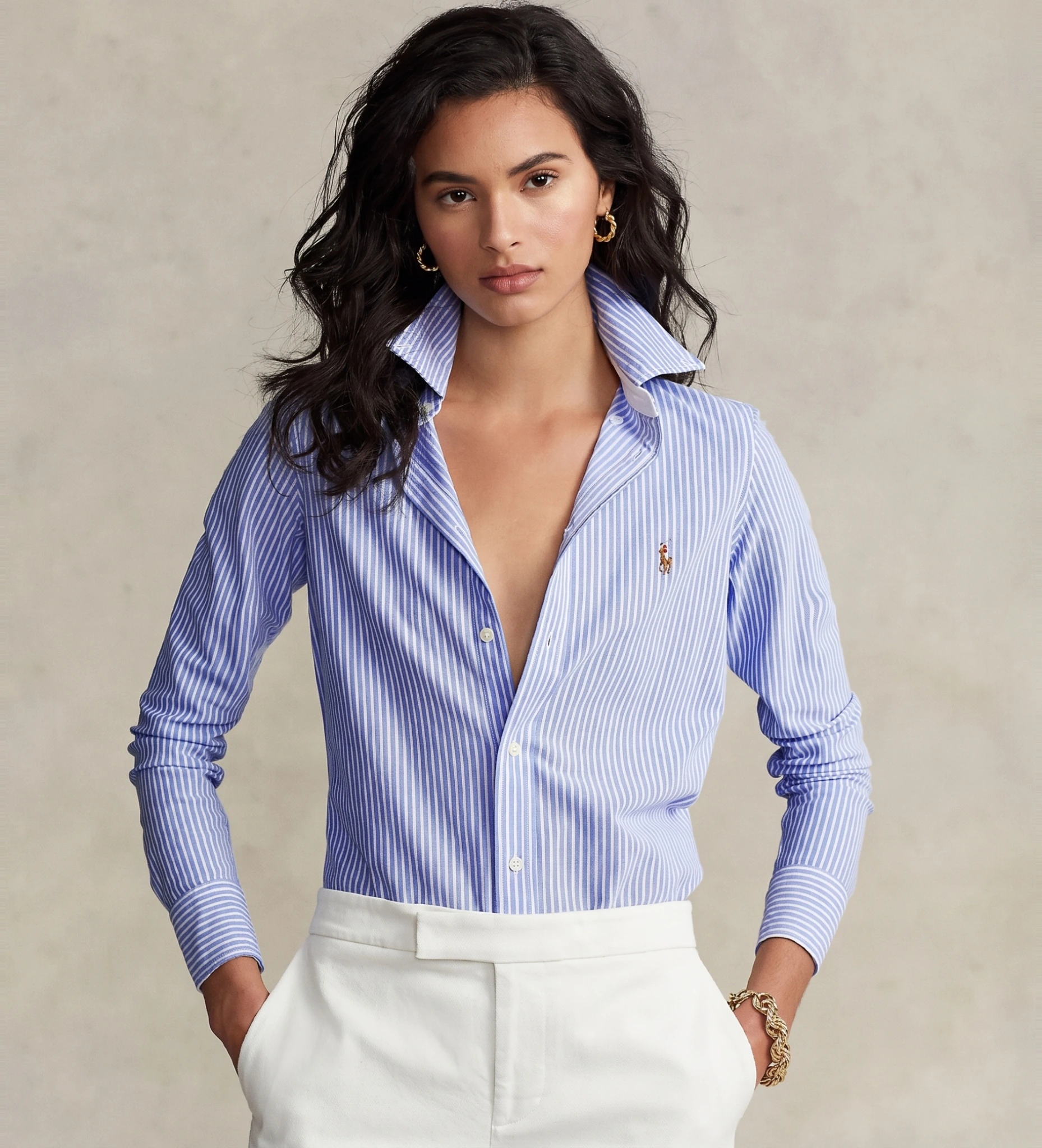 RALPH LAUREN · חולצות מכופתרות YD KNIT OXFORD-LSL-KNT · כחול — Hawaii