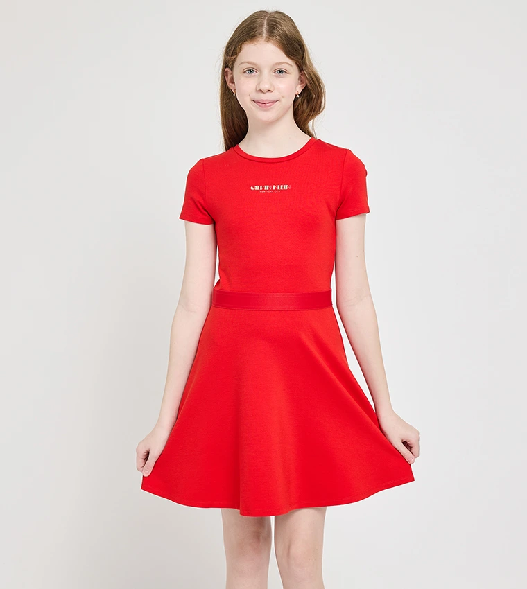 CK · FIT AND FLARE PUNTO DRESS · אדום
